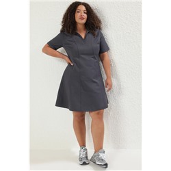 Antrasit Gabardin Dokuma Mini Büyük Beden Elbise TBBSS25AH00205