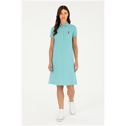 Kadın Mint Polo Yaka Mini Boy Örme Elbise