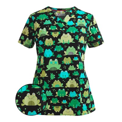White Cross Scrubs Hop Happy Print Top