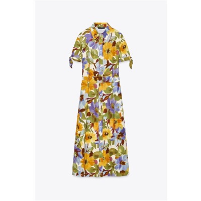 PRINTED POPLIN MIDI DRESS