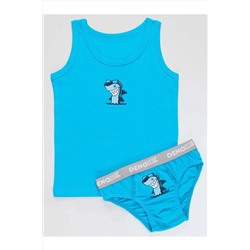 Denokids Köpekbalığı Erkek Çocuk Mavi Atlet Slip Takım CFF-22K1-083