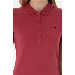 Kadın Vişne Basic Polo Yaka Tişört
