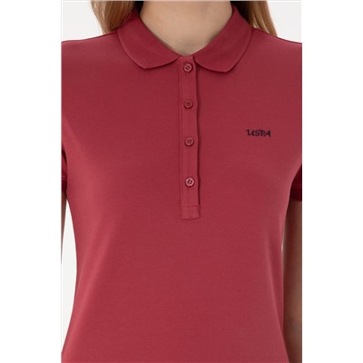Kadın Vişne Basic Polo Yaka Tişört