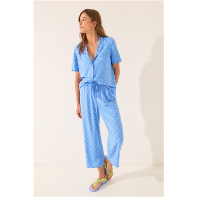 Pijama camisero Capri viscosa azul
