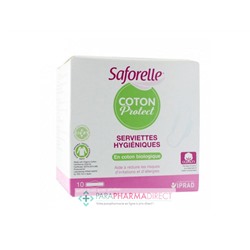 Saforelle Coton Protect Serviettes Hygiéniques Extra Fines avec Ailettes x10