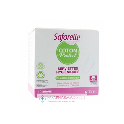 Saforelle Coton Protect Serviettes Hygiéniques Extra Fines avec Ailettes x10