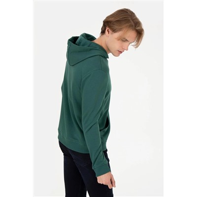 Erkek Yeşil Kapüşonlu Basic Sweatshirt