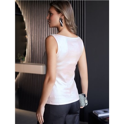 Топ в рубчик с широкими лямками с матовым покрытием металлик из хлопка с эластаном