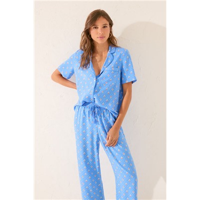 Pijama camisero Capri viscosa azul