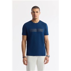 Avva, Erkek Petrol Mavi Bisiklet Yaka Enjeksiyon Baskılı İnterlok T-Shirt A51Y1021