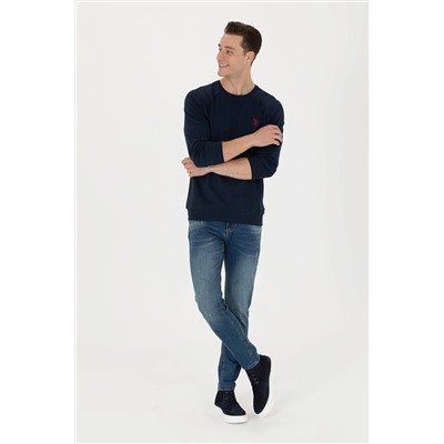 Erkek Lacivert Bisiklet Yaka Basic Sweatshirt