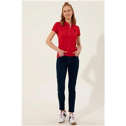 Kadın Kırmızı Basic Polo Yaka Tişört