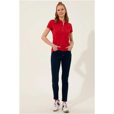 Kadın Kırmızı Basic Polo Yaka Tişört