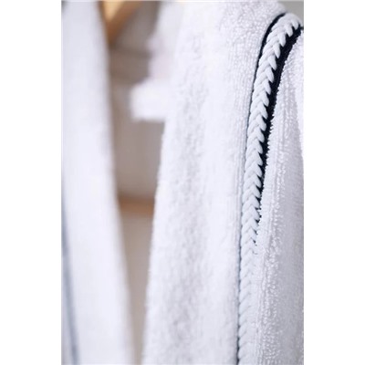 Rouen %100 Pamuk Unisex Bornoz - Beyaz/Lacivert - Lüks Koleksiyon