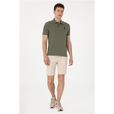 Erkek Slim Fit Polo Yaka Koyu Haki Basic Tişört