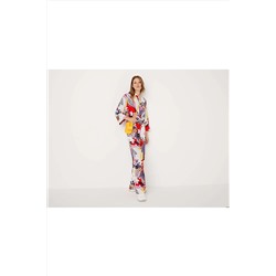 United Colors of Benetton Benetton Kadın Pembe Mix Tropikal Desenli Dökümlü Pantolon 122A4OAKDF01I-69M