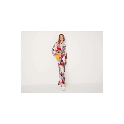 United Colors of Benetton Benetton Kadın Pembe Mix Tropikal Desenli Dökümlü Pantolon 122A4OAKDF01I-69M
