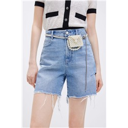 Short vaquero de tiro alto Azul claro