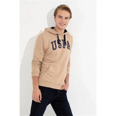 Erkek Camel Kapüşonlu Basic Sweatshirt