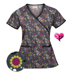 UA Mod Mix Pewter Print Mock Wrap Scrub Top