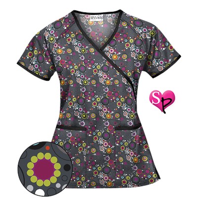 UA Mod Mix Pewter Print Mock Wrap Scrub Top