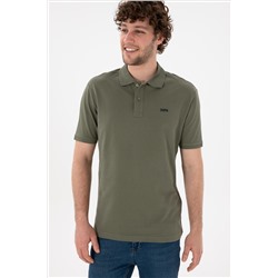 Erkek Regular Fit Polo Yaka Koyu Haki Basic Tişört