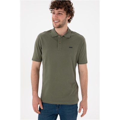 Erkek Regular Fit Polo Yaka Koyu Haki Basic Tişört