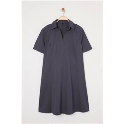 Antrasit Gabardin Dokuma Mini Büyük Beden Elbise TBBSS25AH00205
