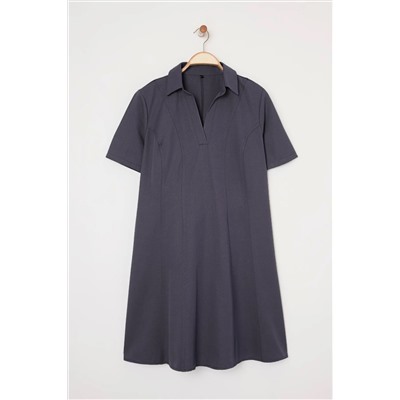 Antrasit Gabardin Dokuma Mini Büyük Beden Elbise TBBSS25AH00205