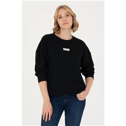 Kadın Siyah Bisiklet Yaka Basic Sweatshirt