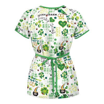UA Lucky Charm White Mock Wrap Scrub Top