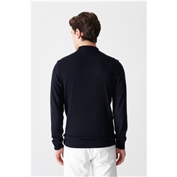 Lacivert Yarım Balıkçı Yaka Tüylenmeyen Unisex Triko Kazak