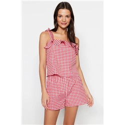 TRENDYOLMİLLA Kırmızı Ekose Desenli Atlet-Şort Dokuma Pijama Takımı THMSS20PT0351