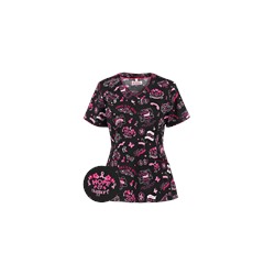 White Cross Scrubs Keep Calm And Fight On Print Top