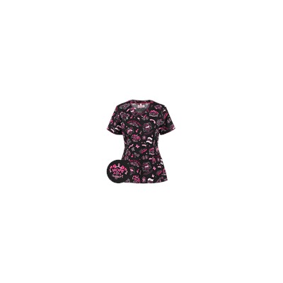 White Cross Scrubs Keep Calm And Fight On Print Top