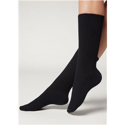 Kurze Socken in Rippe mit Wolle und Kaschmir