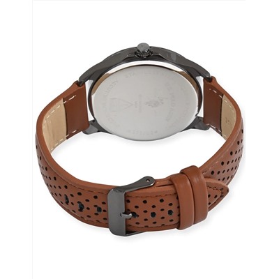 MENS PERFORATED BROWN STRAP ANALOG WATCH