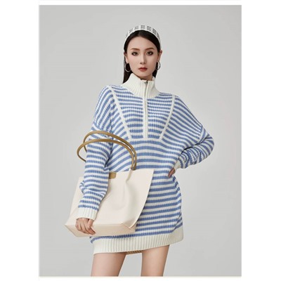 Удлиненный свитер фактурной вязки с воротником стойкой на молнии 💗