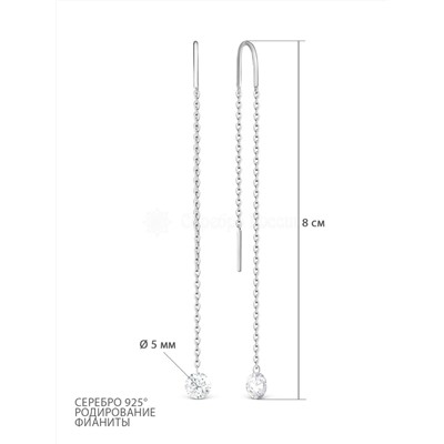 Серьги-продёвки из серебра с фианитами родированные 925 пробы 111014_001