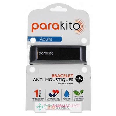 Parakito Bracelet Anti-Moustiques Rechargeable Adulte Classique Noir