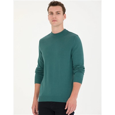 Yeşil Slim Fit Bisiklet Yaka Basic Triko Kazak