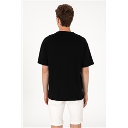 Erkek Oversize Fit Bisiklet Yaka Siyah Tişört