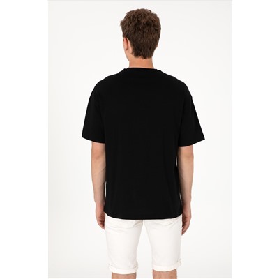 Erkek Oversize Fit Bisiklet Yaka Siyah Tişört
