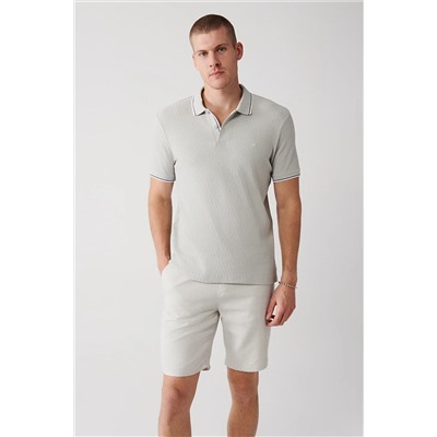 Avva Açık Gri %100 Pamuk Jakarlı Regular Fit 2 Düğmeli Polo Yaka T-shirt A31Y1185