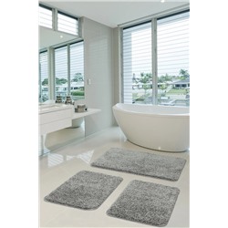 EUROBANO Kaymaz Taban Yıkanabilir Gri Shaggy Banyo Halısı 3’lü EUROBANOSKBP0021
