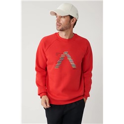 Avva Erkek Kırmızı Bisiklet Yaka 3 Iplik Şardonlu Reglan Kol Nakışlı Standart Fit Normal Kesim Sweatshirt A32Y1293