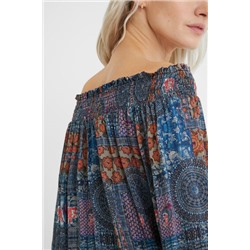 Blusa boho cuello barco