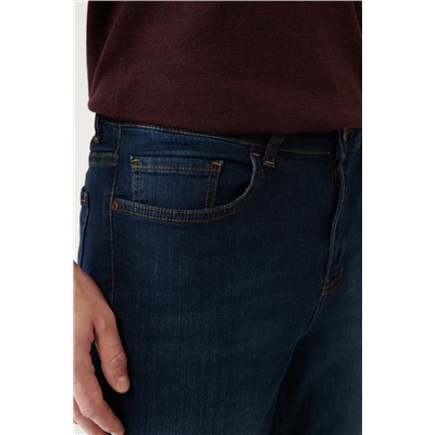 Koyu Mavi Eskitme Yıkamalı Esnek Ekstra Slim Fit Dar Kesim Jean Pantolon