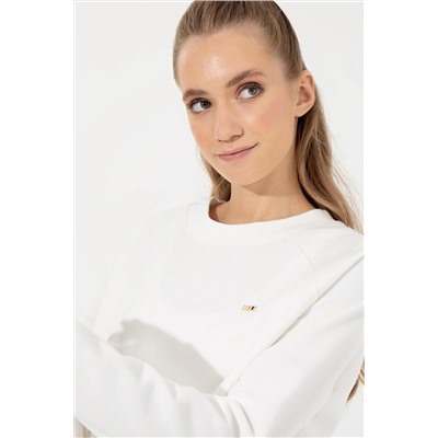 Kadın Ekru Bisiklet Yaka Sweatshirt
