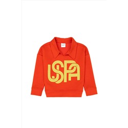 Kız Çocuk Turuncu Polo Yaka Sweatshirt